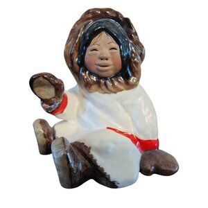 Vintage C. Alan Johnson Alaska Dinah Inuit Figurine, Ceramic Native, 4.5"